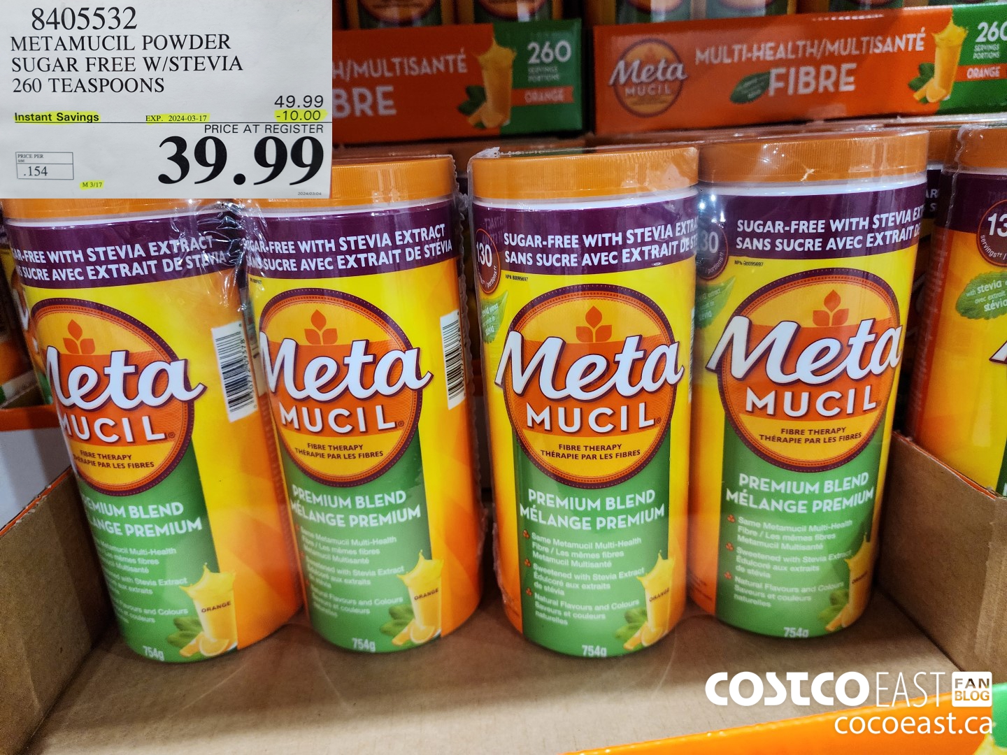 8405532 METAMUCIL POWDER SUGAR FREE W/STEVIA 260 TEASPOONS ($10.00 INSTANT SAVINGS EXPIRES ON 2024-03-17) $39.99