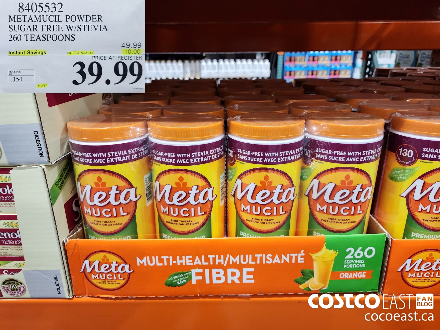 8405532 METAMUCIL POWDER SUGAR FREE W/STEVIA 260 TEASPOONS ($10.00 INSTANT SAVINGS EXPIRES ON 2024-03-17) $39.99