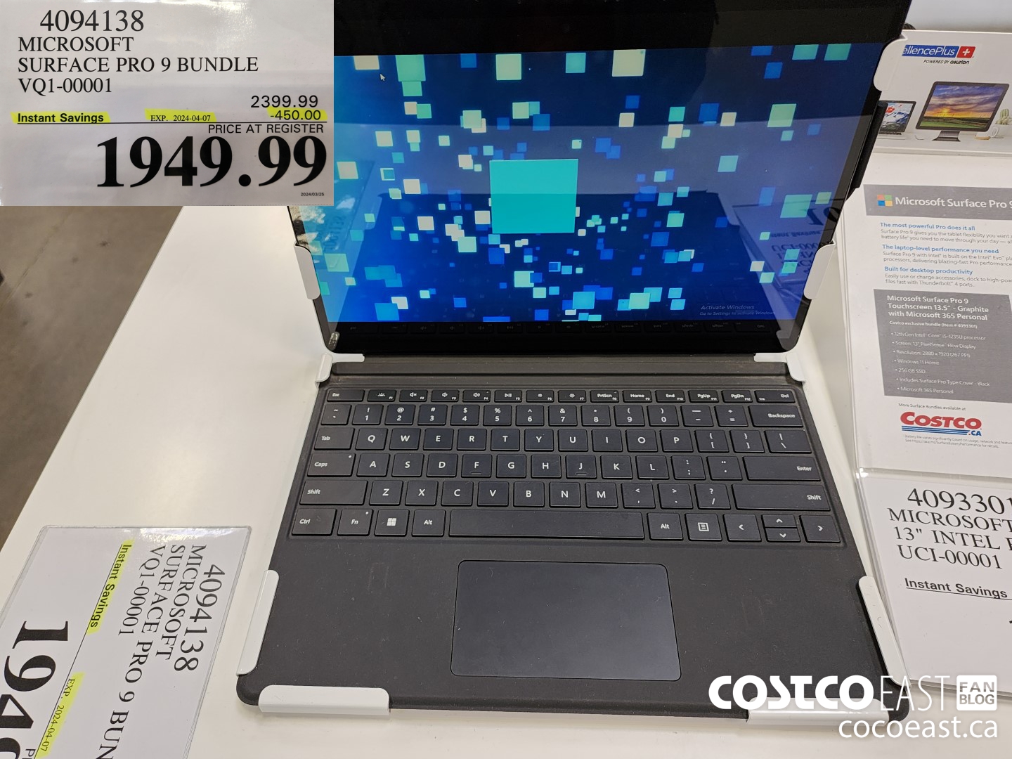 4094138 MICROSOFT SURFACE PRO 9 BUNDLE VQ1-00001 ($450.00 INSTANT SAVINGS EXPIRES ON 2024-04-07) $1949.99