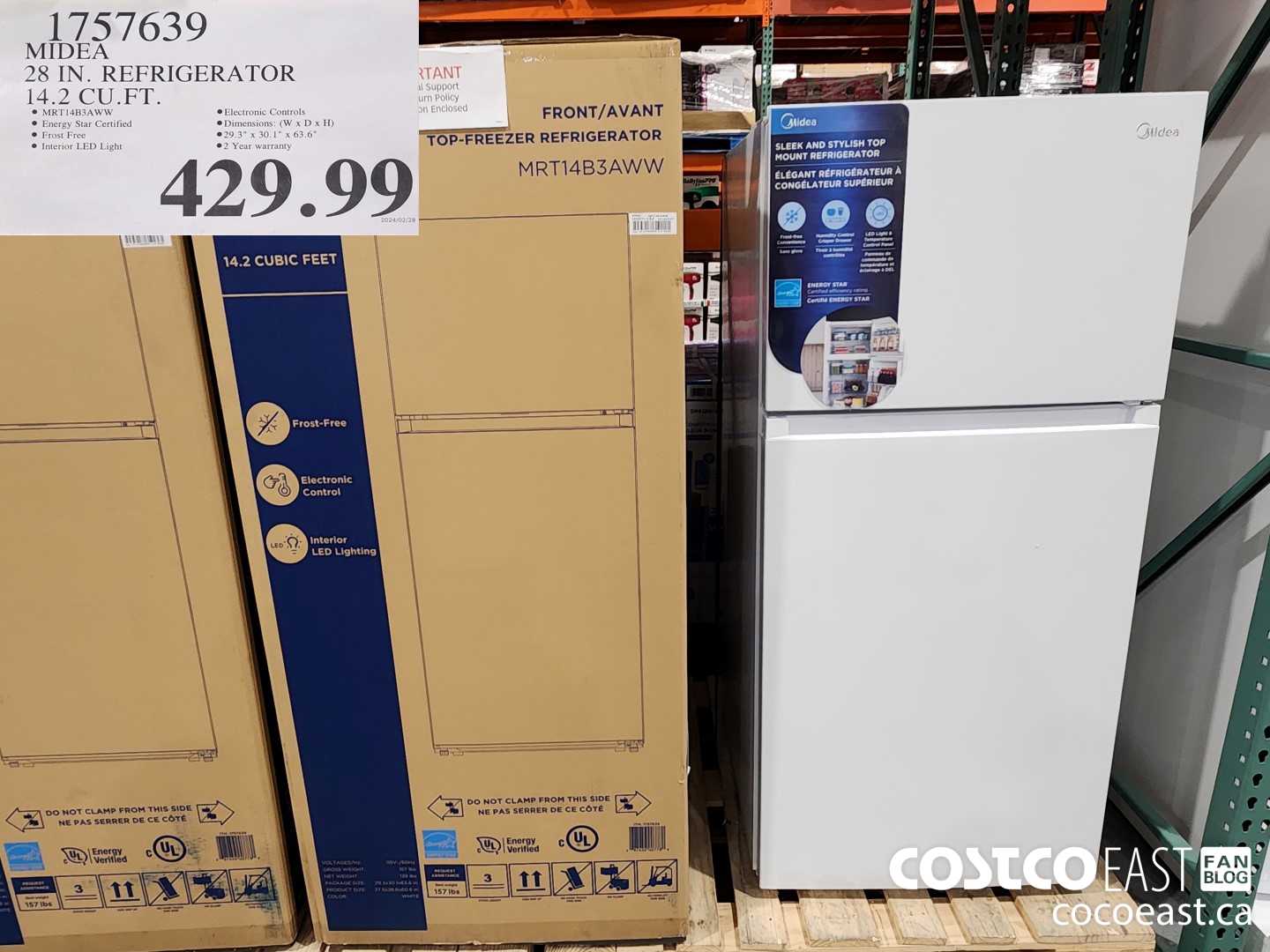 1757639 MIDEA 28 IN. REFRIGERATOR 14.2 CU. FT. $429.99