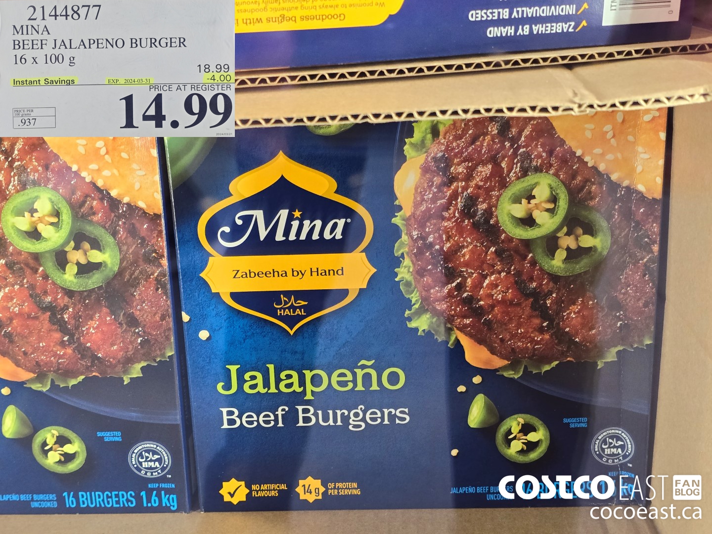 2144877 MINA BEEF JALAPENO BURGER 16 x 100 g ($4.00 INSTANT SAVINGS EXPIRES ON 2024-03-31) $14.99