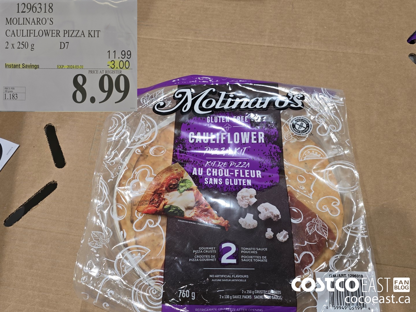 1296318 MOLINARO'S CAULIFLOWER PIZZA KIT 2 X 250 g ($3.00 INSTANT SAVINGS EXPIRES ON 2024-03-31) $8.99