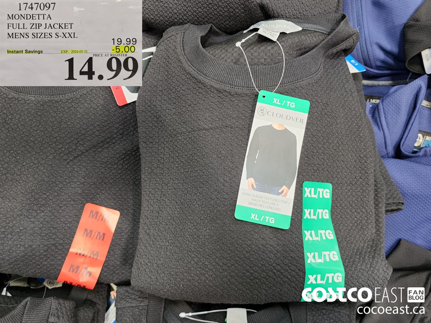 1747097 MONDETTA FULL ZIP JACKET MENS SIZES S-XXL ($5.00 INSTANT SAVINGS EXPIRES ON 2024-03-31) $14.99