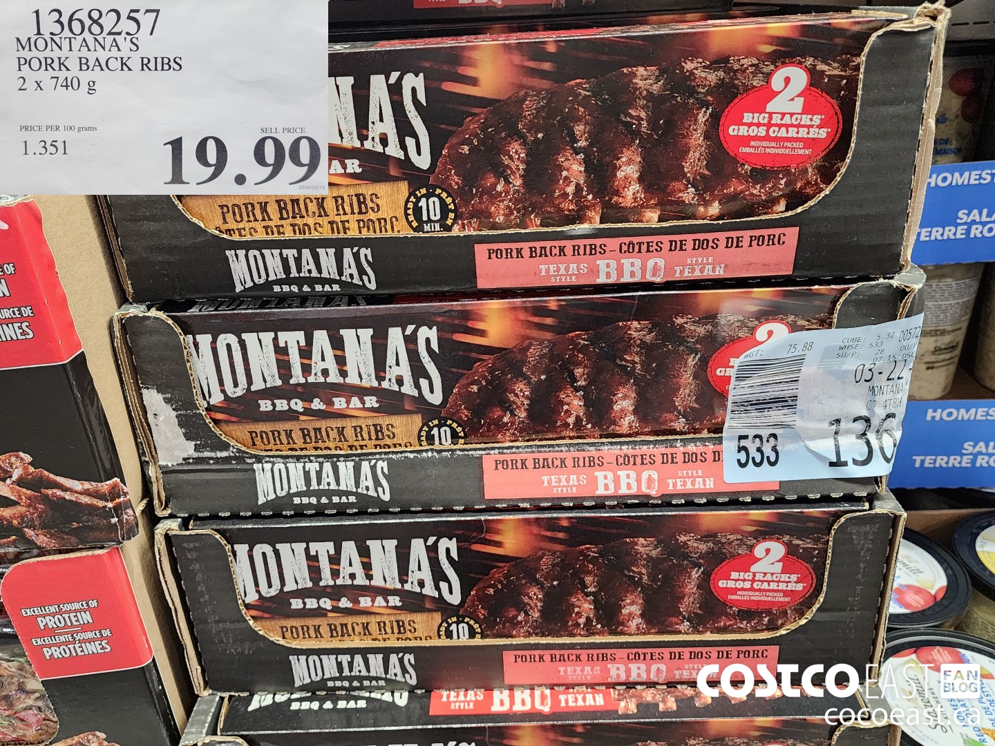 1368257 MONTANA'S PORK BACK RIBS 2 X 740 G $19.99