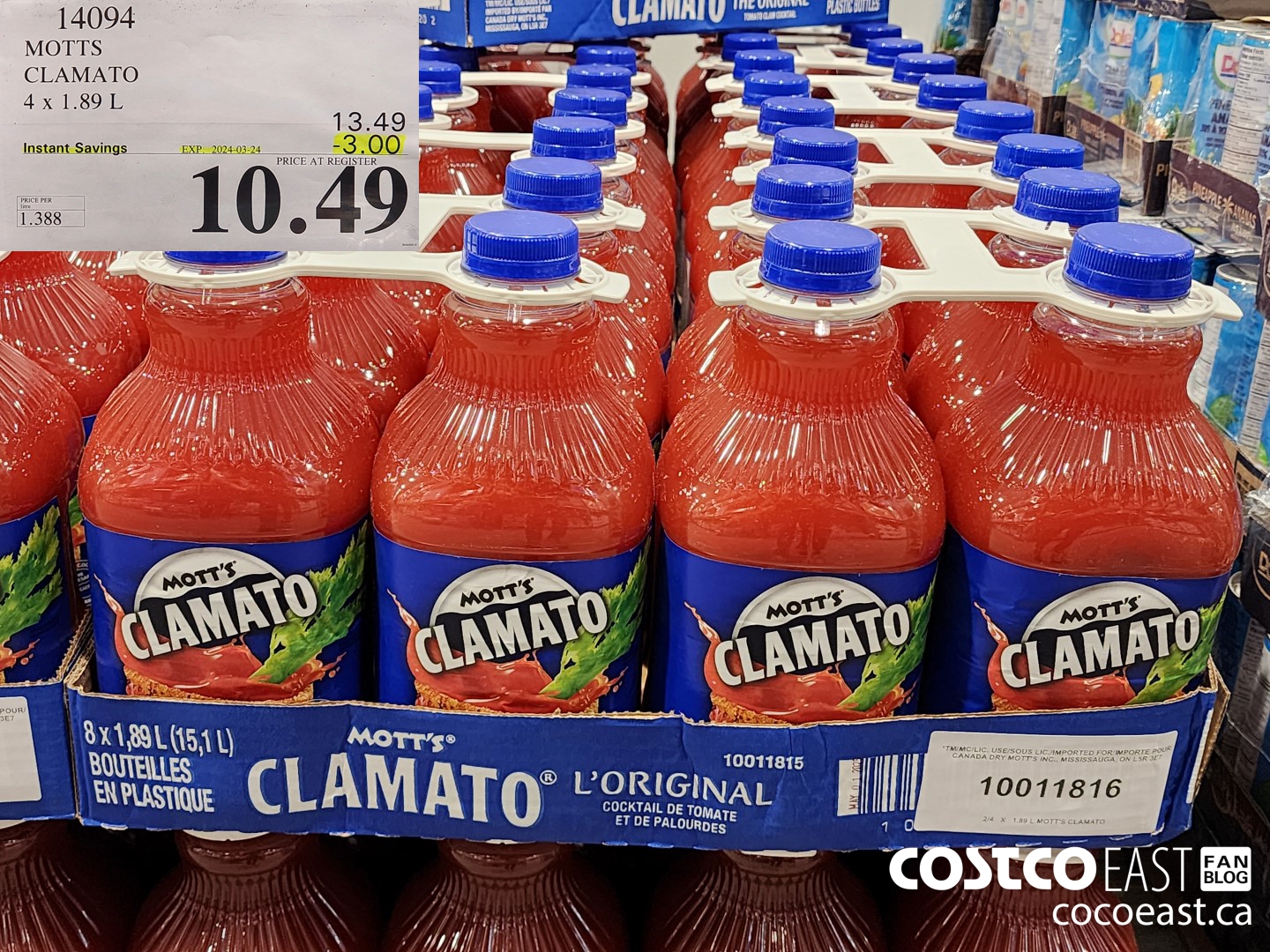 14094 MOTTS CLAMATO 4 x 1.89L ($3.00 INSTANT SAVINGS EXPIRES ON 2024-03-24) $10.49