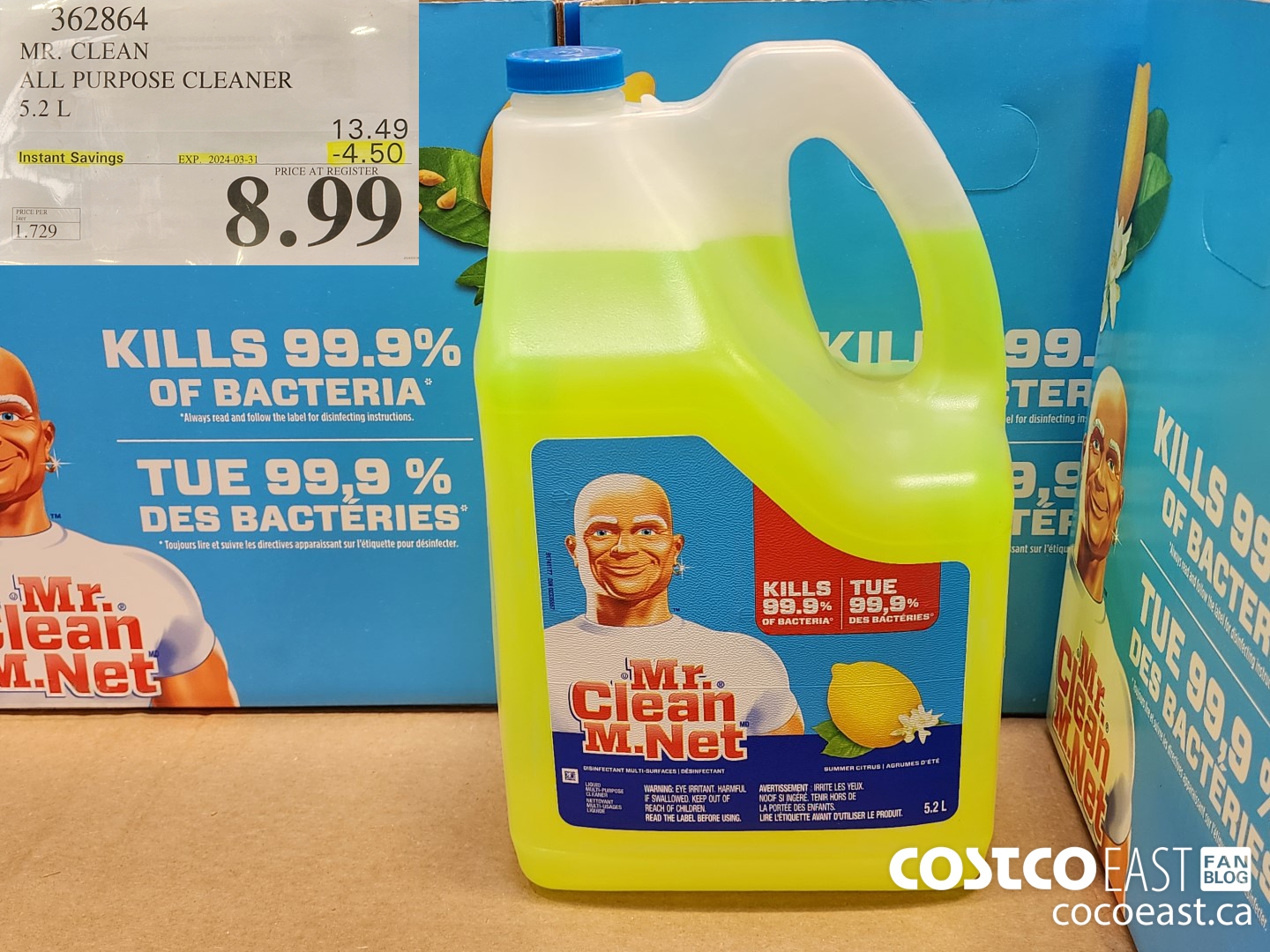362864 MR. CLEAN ALL PURPOSE CLEANER 5.2 L ($4.50 INSTANT SAVINGS EXPIRES ON 2024-03-31) $8.99