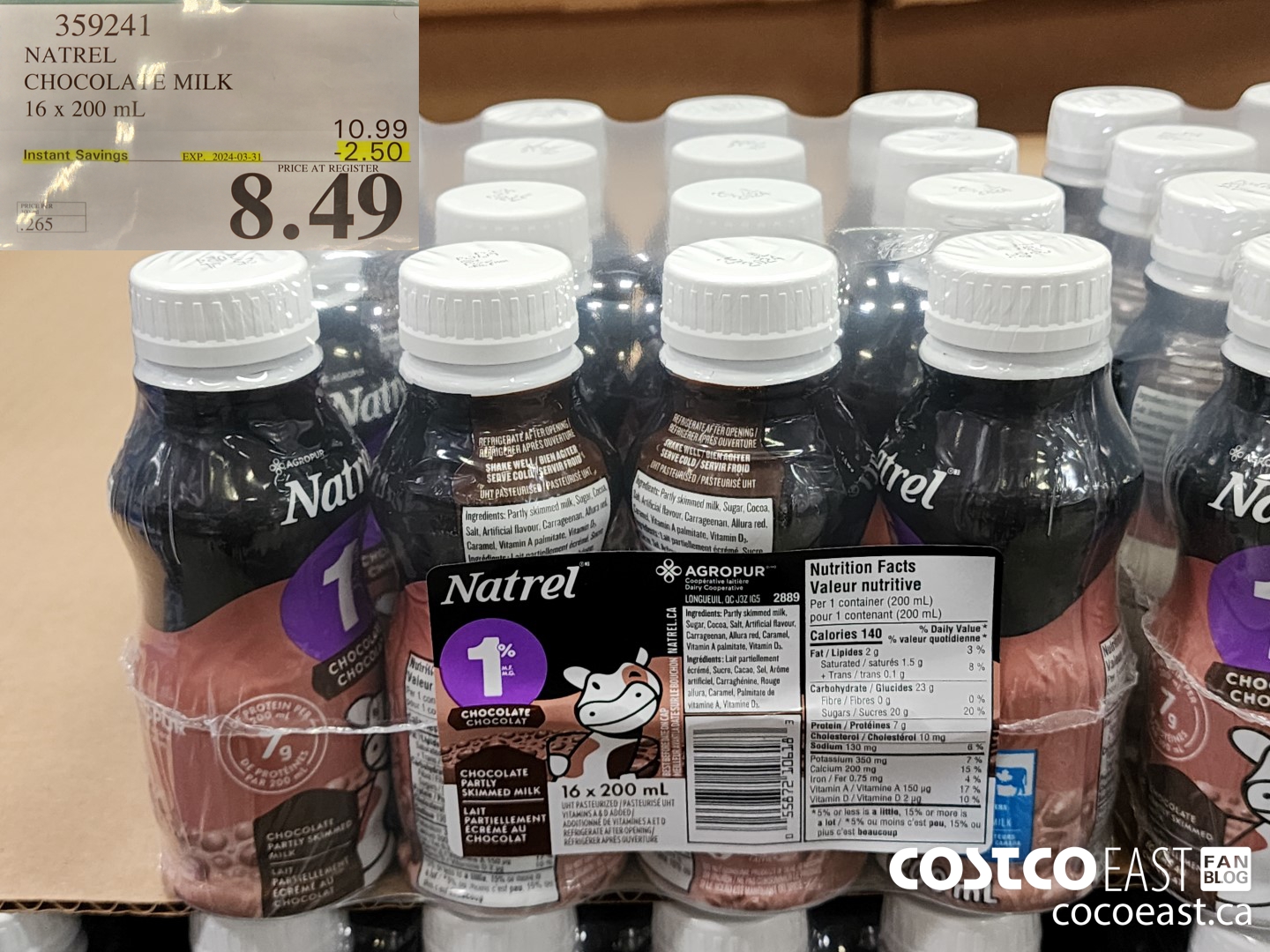 359241 NATREL CHOCOLATE MILK 16  x 200 mL ($2.50 INSTANT SAVINGS EXPIRES ON 2024-03-31) $8.49