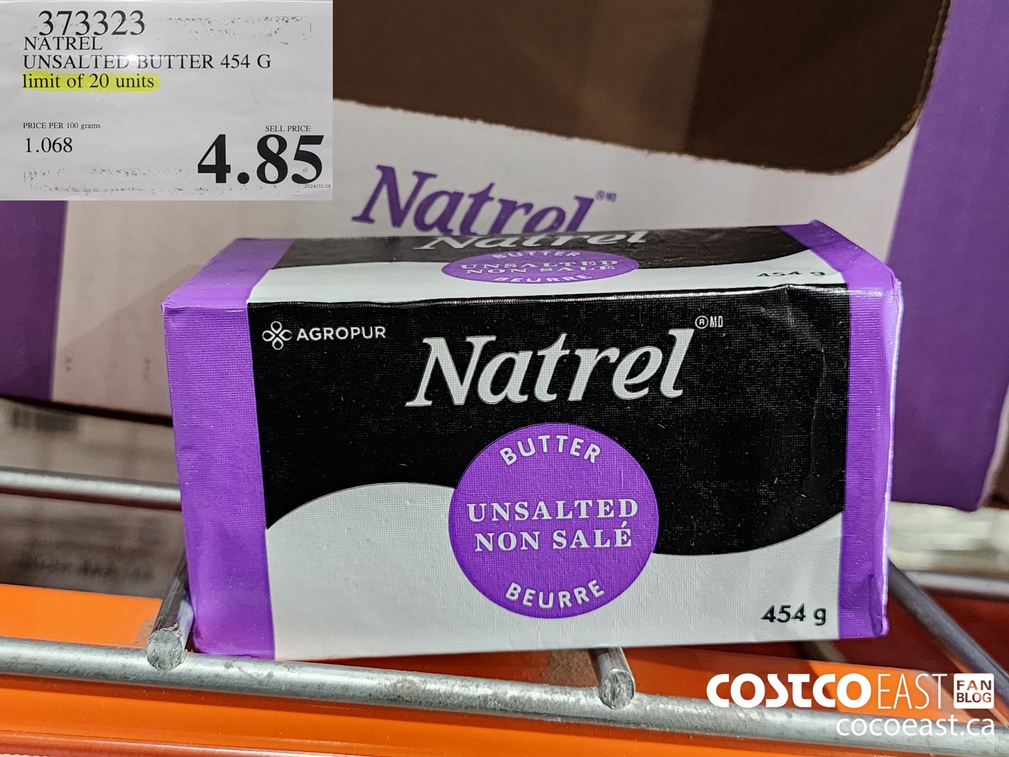 373323 NATREL UNSALTED BUTTER 454 G LIMIT OF 20 UNITS $4.85
