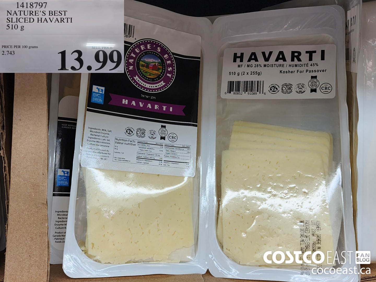 1418797 NATURE'S BEST SLICED HAVARTI 510 g $13.99