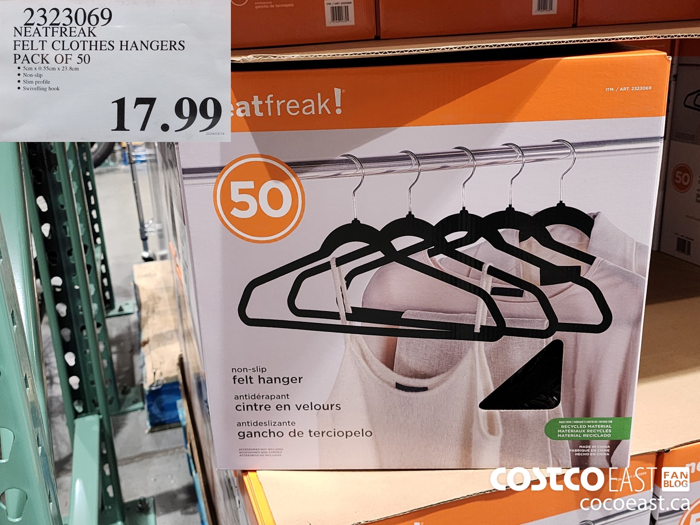 2323069 NEATFREAK FELT CLOTHES HANGERS PACK OF 50 $17.99