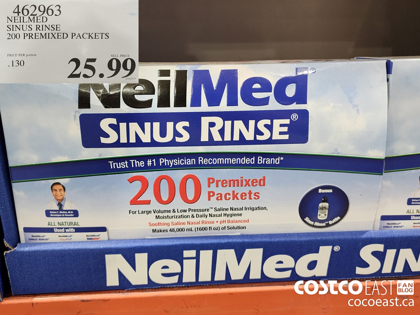 462963 NEILMED SINUS RINSE 200 PREMIXED PACKETS $25.99