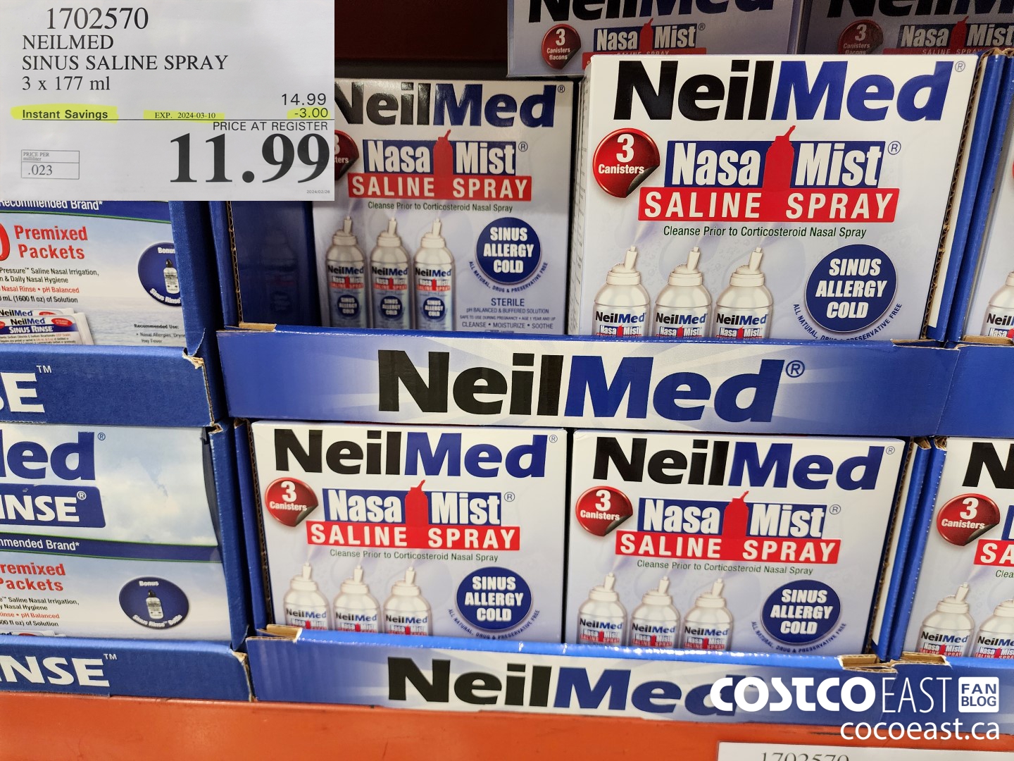 1702570 NEILMED SINUS SALINE SPRAY 3 x 177 ML ($3.00 INSTANT SAVINGS EXPIRES ON 2023-11-12) $11.99