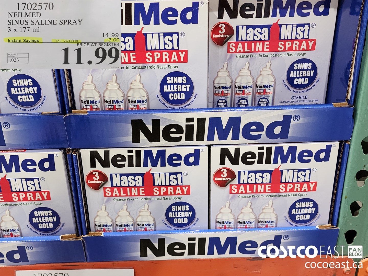 1702570 NEILMED SINUS SALINE SPRAY 3 x 177 ML ($3.00 INSTANT SAVINGS EXPIRES ON 2024-03-10) $11.99