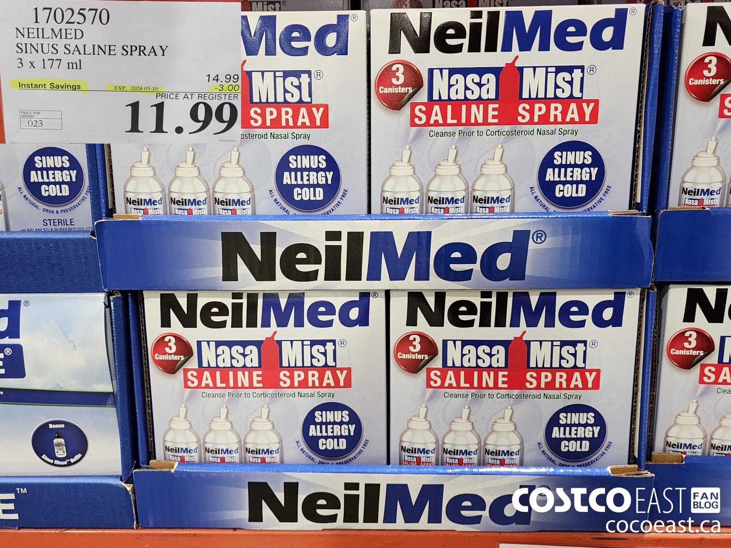 1702570 NEILMED SINUS SALINE SPRAY 3 x 177 ML ($3.00 INSTANT SAVINGS EXPIRES ON 2024-03-10) $11.99
