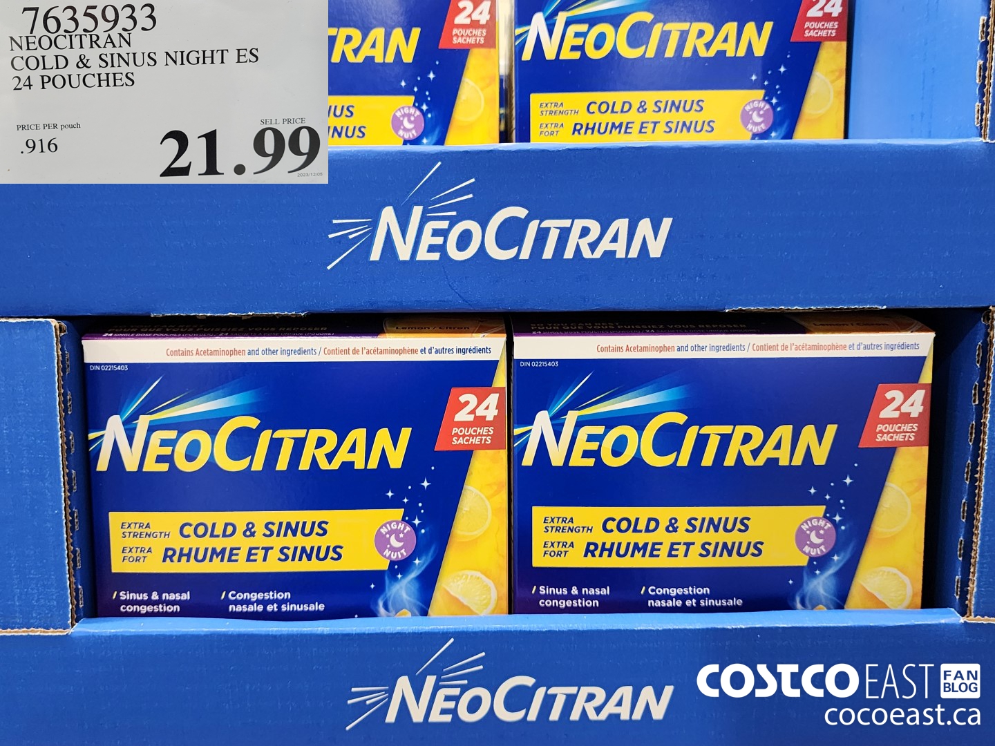 7635933 NEOCITRAN COLD & SINUS NIGHT ES 24 POUCHES $21.99