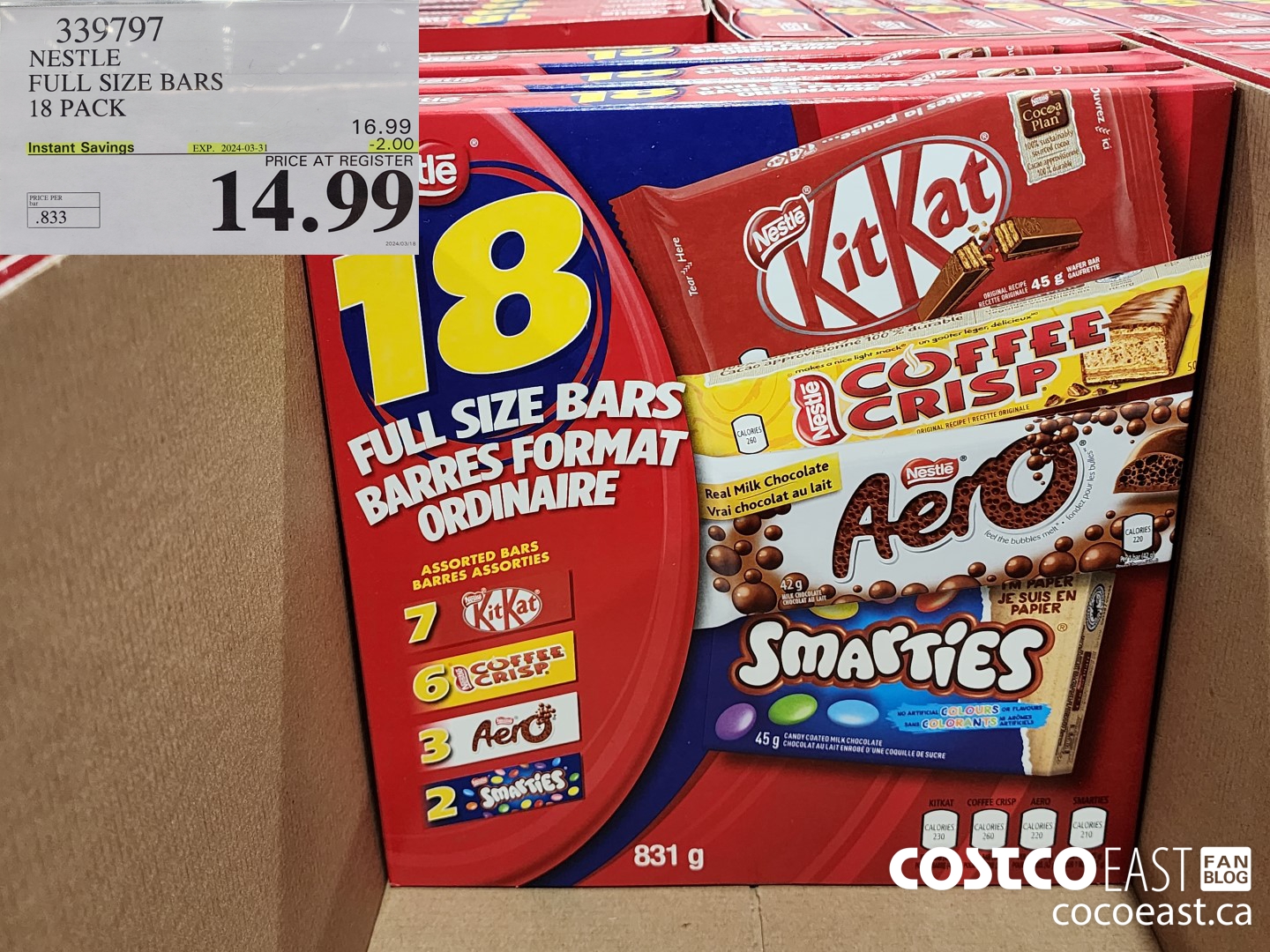 339797 NESTLE FULL SIZE BARS 18 PACK ($2.00 INSTANT SAVINGS EXPIRES ON 2024-03-31) $14.99