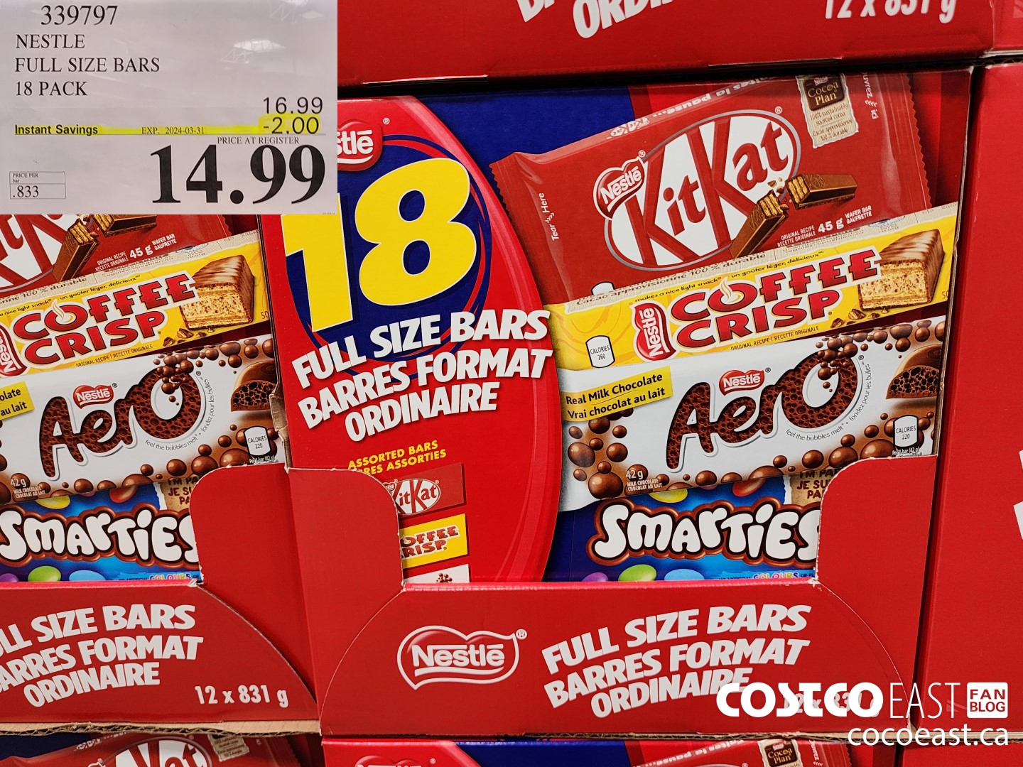 339797 NESTLE FULL SIZE BARS 18 PACK  ($2.00 INSTANT SAVINGS EXPIRES ON 2024-03-31) $14.99