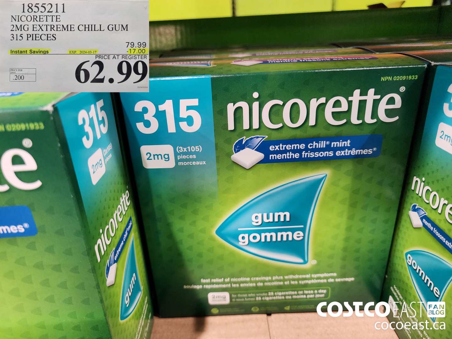 1855211 NICORETTE 2MG EXTREME CHILL GUM 315 PIECES ($17.00 INSTANT SAVINGS EXPIRES ON 2024-03-17) $62.99