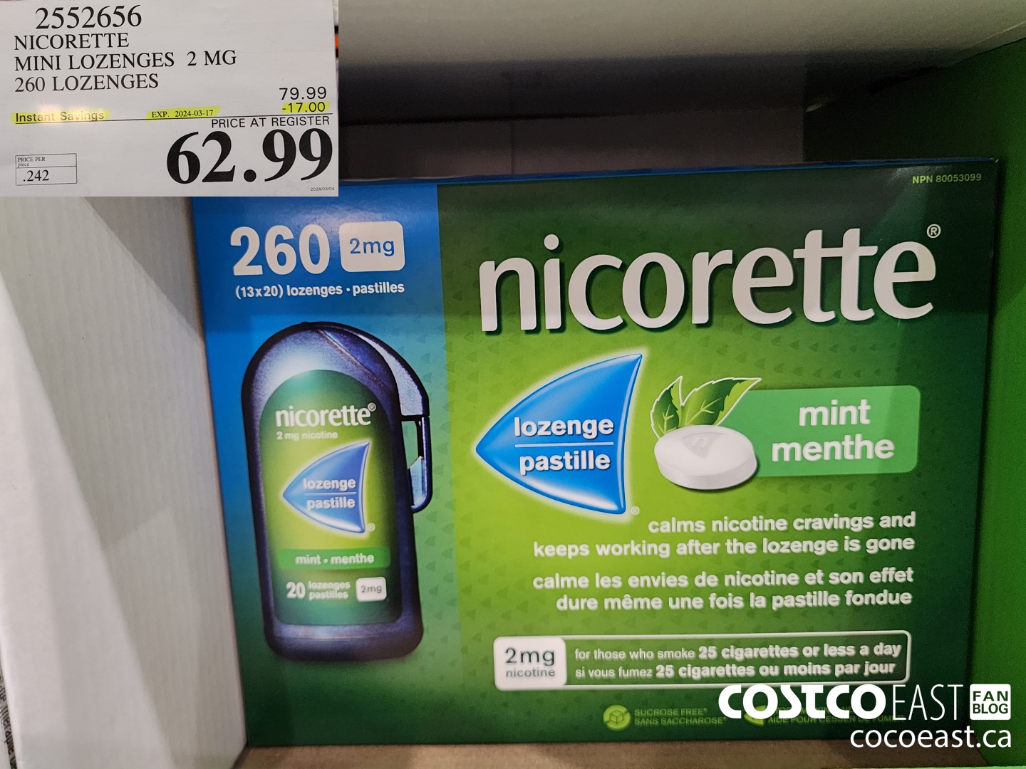 2552656 NICORETTE MINI LOZENGES 2 MG 260 LOZENGES ($17.00 INSTANT SAVINGS EXPIRES ON 2024-03-17) $62.99