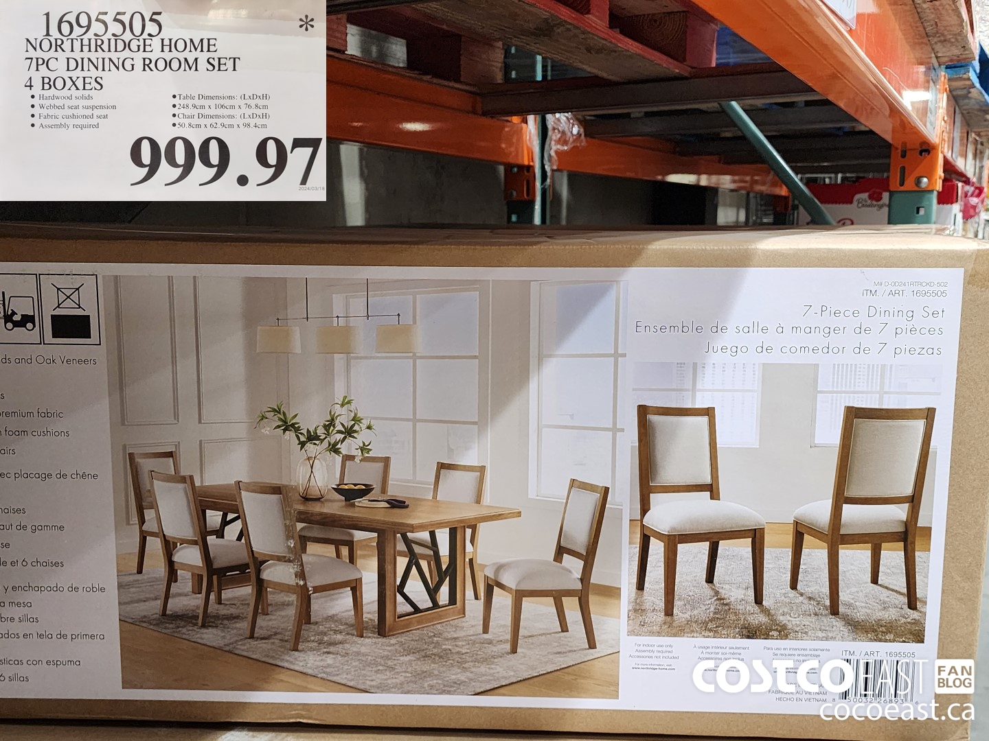 1695505 NORTHRIDGE HOME 7PC DINING ROOM SET 4 BOXES $999.97