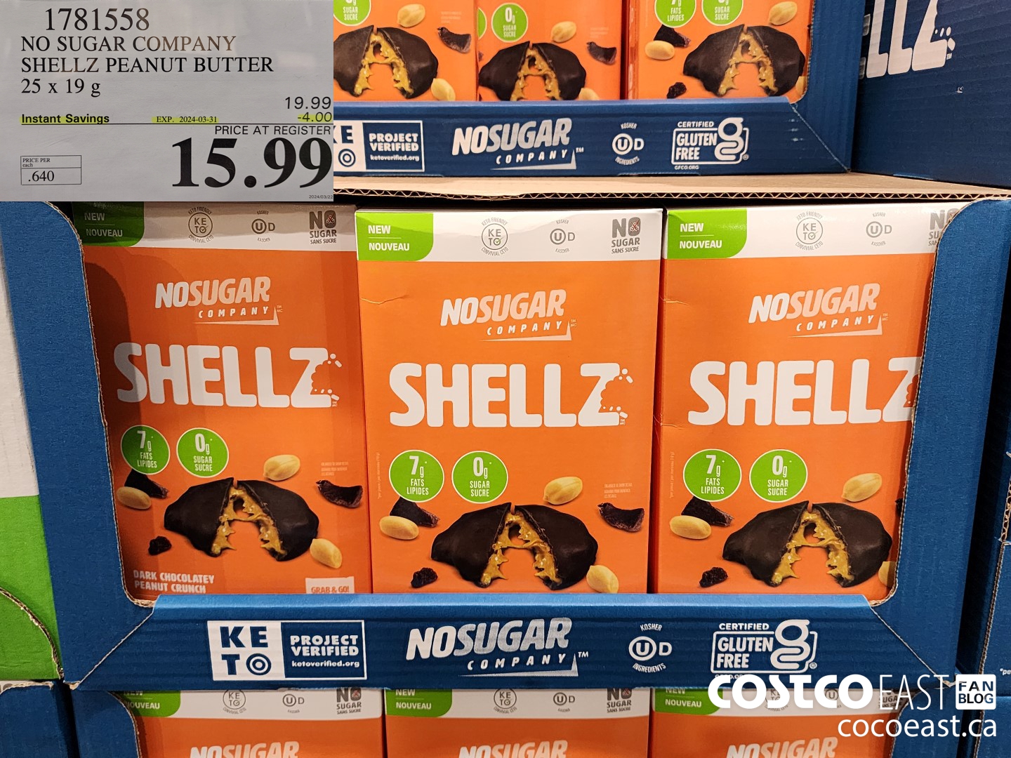 1781558 NO SUGAR COMPANY SHELLZ PEANUT BUTTER 25 x 19 G ($4.00 INSTANT SAVINGS EXPIRES ON 2024-03-31) $15.99