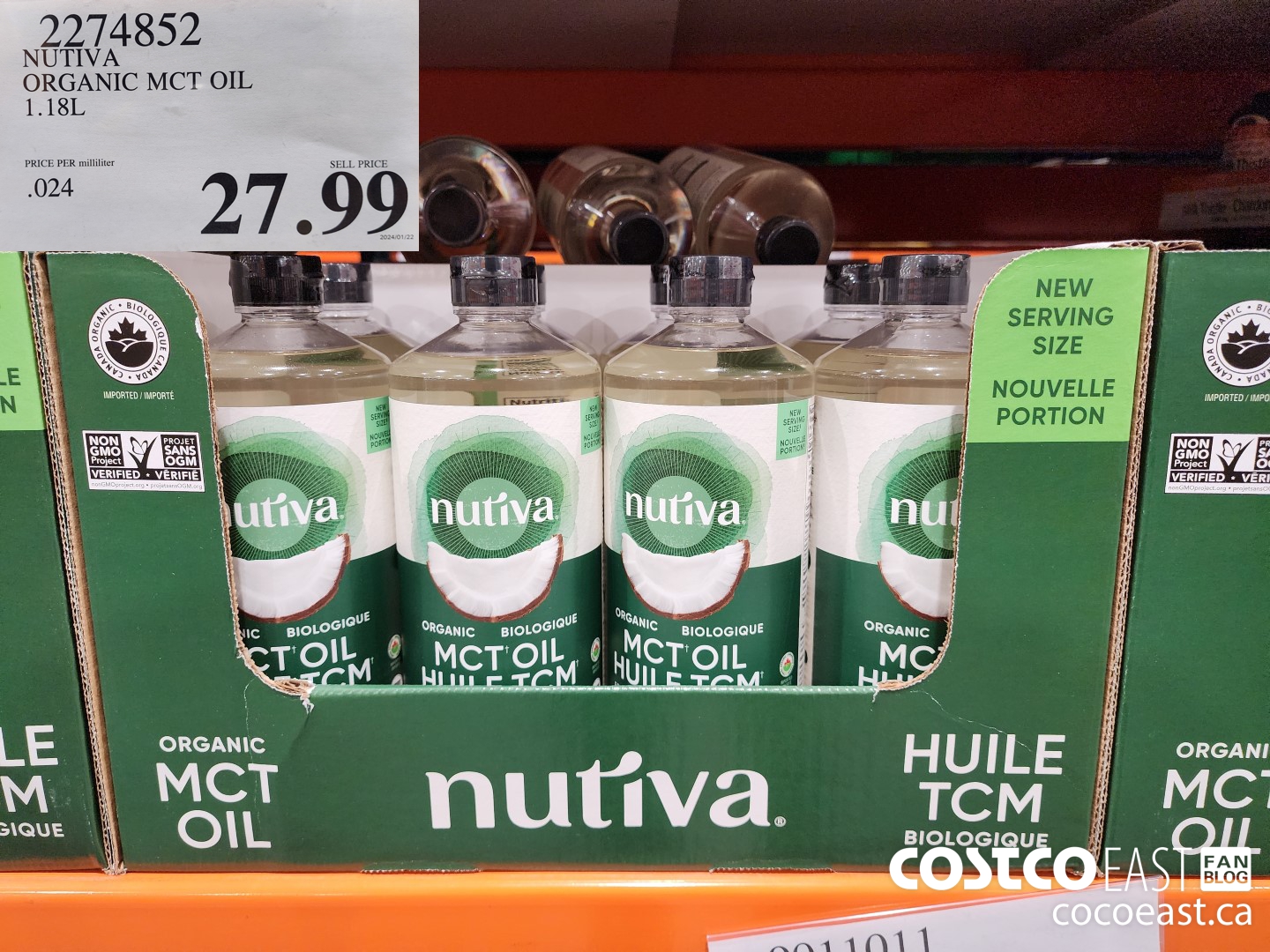 2274852 NUTIVA ORGANIC MCT OIL 1.18L $27.99