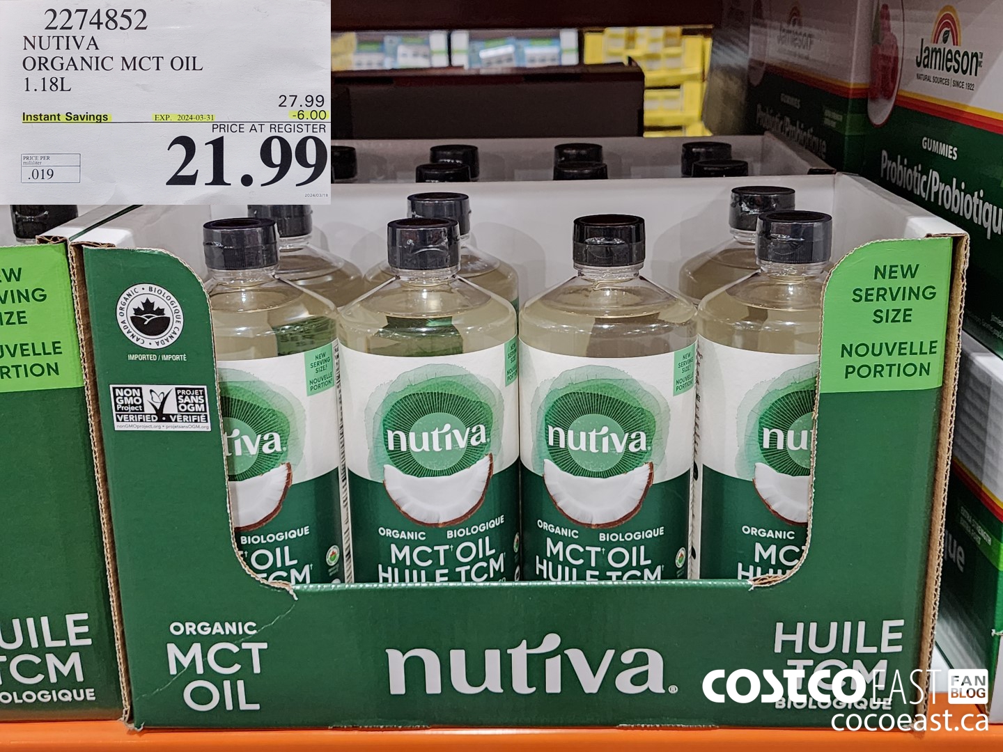 2274852 NUTIVA ORGANIC MCT OIL 1.18L ($6.00 INSTANT SAVINGS EXPIRES ON 2024-03-31) $21.99