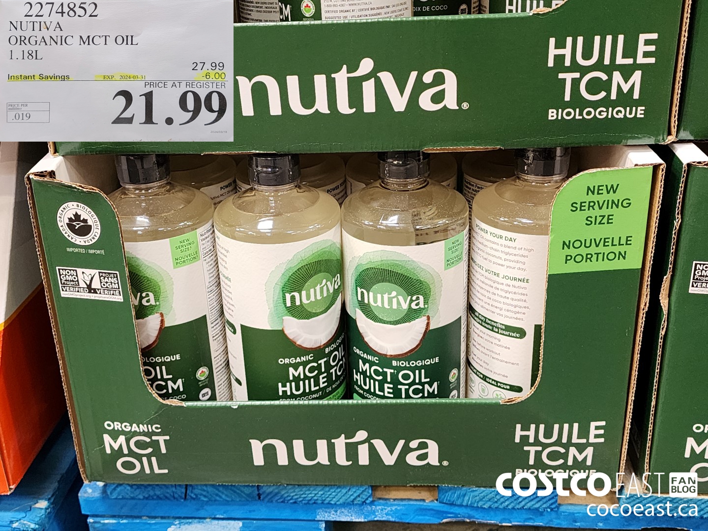 2274852 NUTIVA ORGANIC MCT OIL 1.18L ($6.00 INSTANT SAVINGS EXPIRES ON 2024-03-31) $21.99