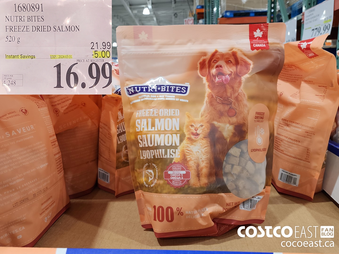 1680891 NUTRI BITES FREEZE DRIED SALMON 520 g ($5.00 INSTANT SAVINGS EXPIRES ON 2024-03-31) $16.99