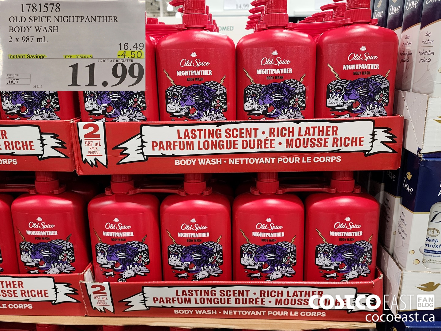 1781578 OLD SPICE NIGHTPANTHER BODY WASH 2 X 987 ML ($4.50 INSTANT SAVINGS EXPIRES ON 2024-03-24) $11.99