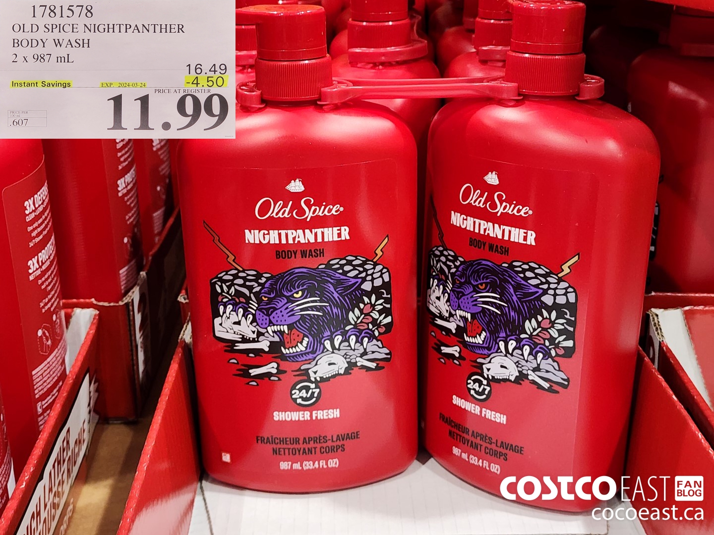 1781578 OLD SPICE NIGHTPANTHER BODY WASH 2 X 987 ML ($4.50 INSTANT SAVINGS EXPIRES ON 2024-03-24) $11.99