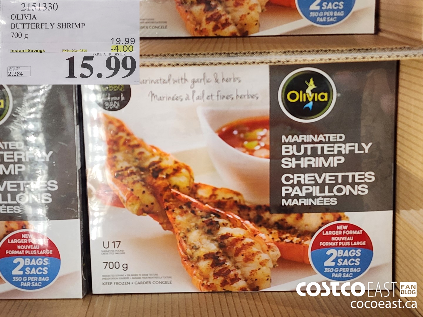 2151330 OLIVIA BUTTERFLY SHRIMP 700 G ($4.00 INSTANT SAVINGS EXPIRES ON 2024-03-31) $15.99