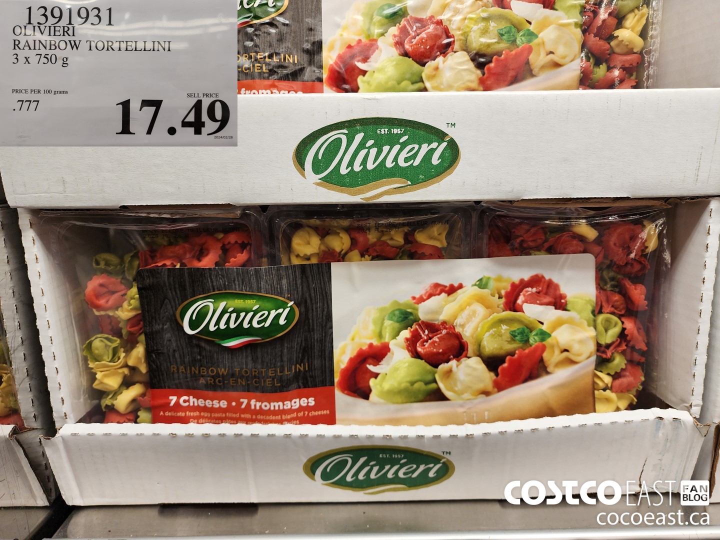 1391931 OLIVIERI RAINBOW TORTELLINI 3 x 750 g $17.49