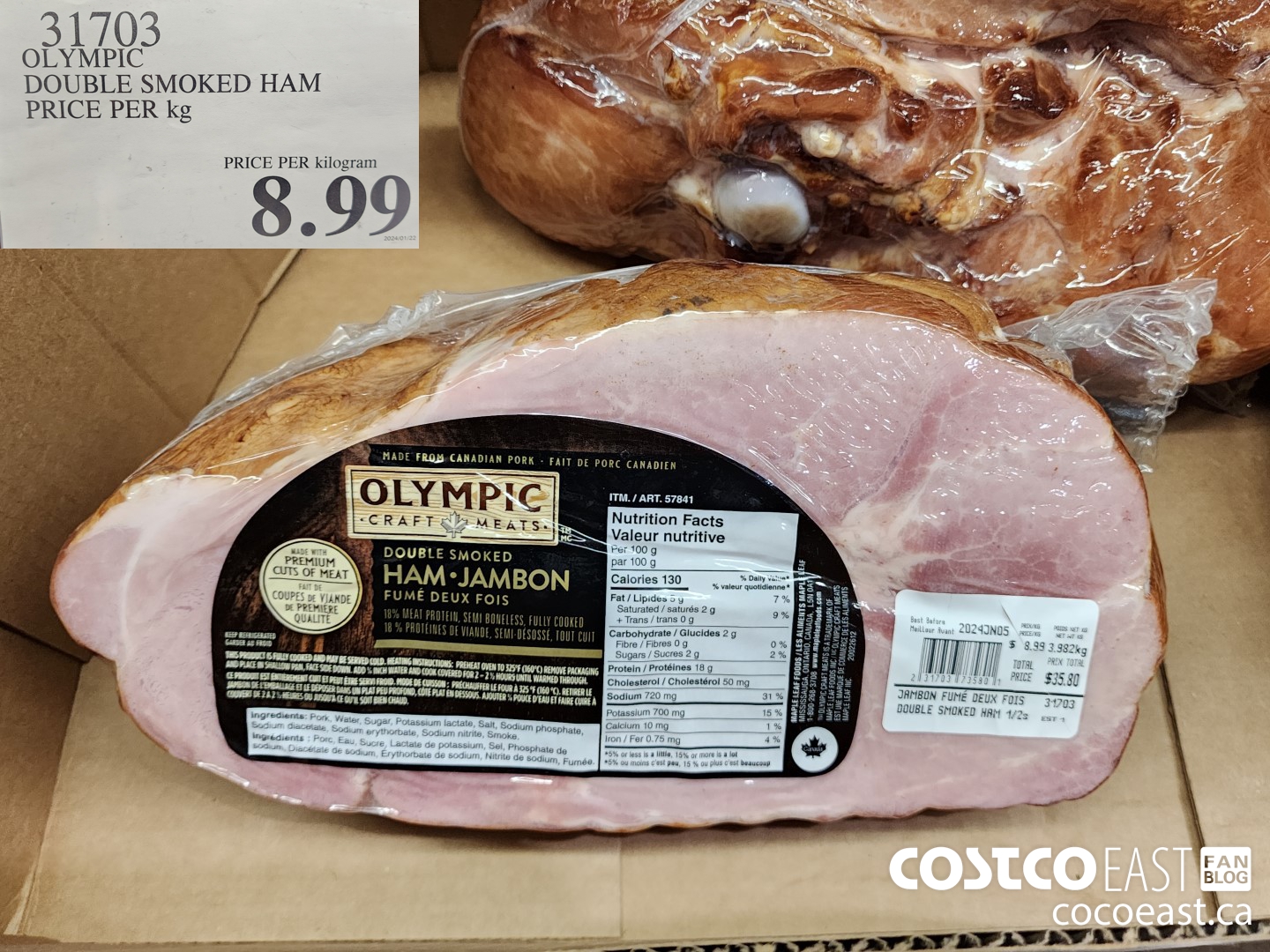 31703 OLYMPIC DOUBLE SMOKED HAM PRICE PER kg $8.99