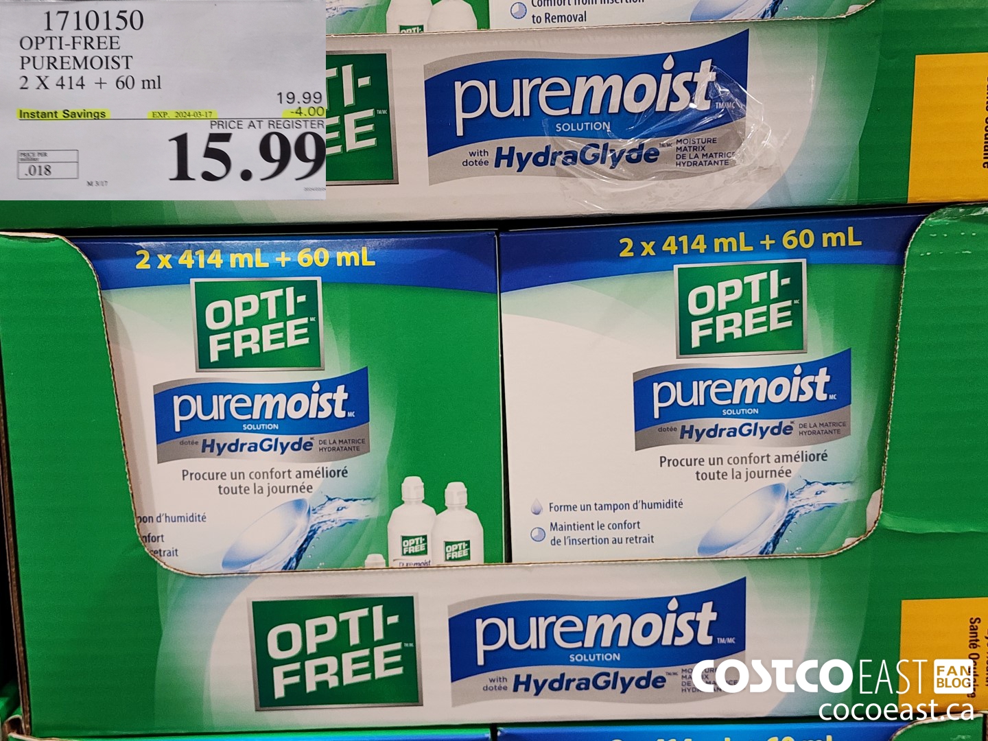 1710150 OPTI-FREE PUREMOIST 2 X 414 + 60 ml ($4.00 INSTANT SAVINGS EXPIRES ON 2024-03-17) $15.99