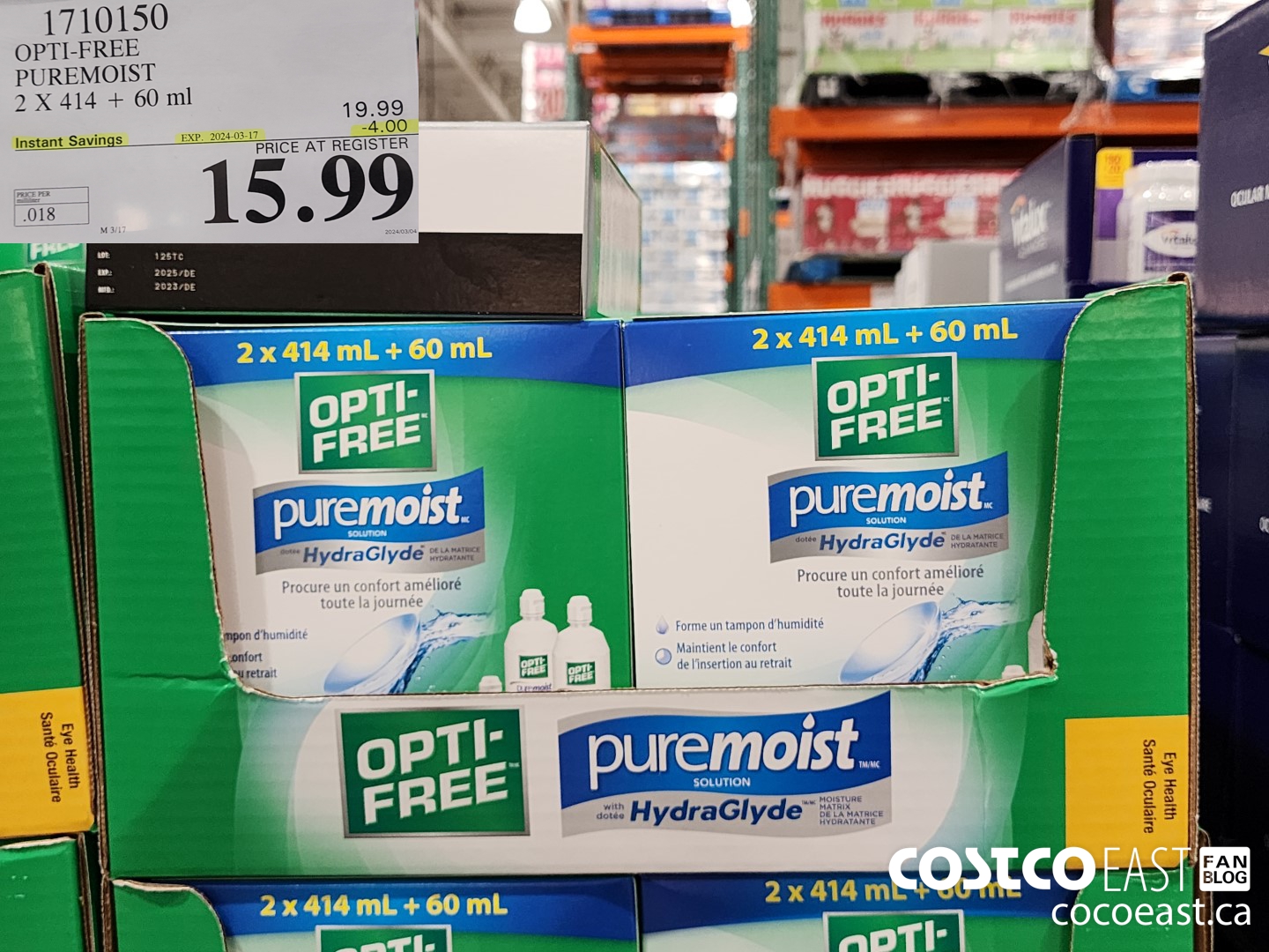1710150 OPTI-FREE PUREMOIST 2 X 414 + 60 ml ($4.00 INSTANT SAVINGS EXPIRES ON 2024-03-17) $15.99