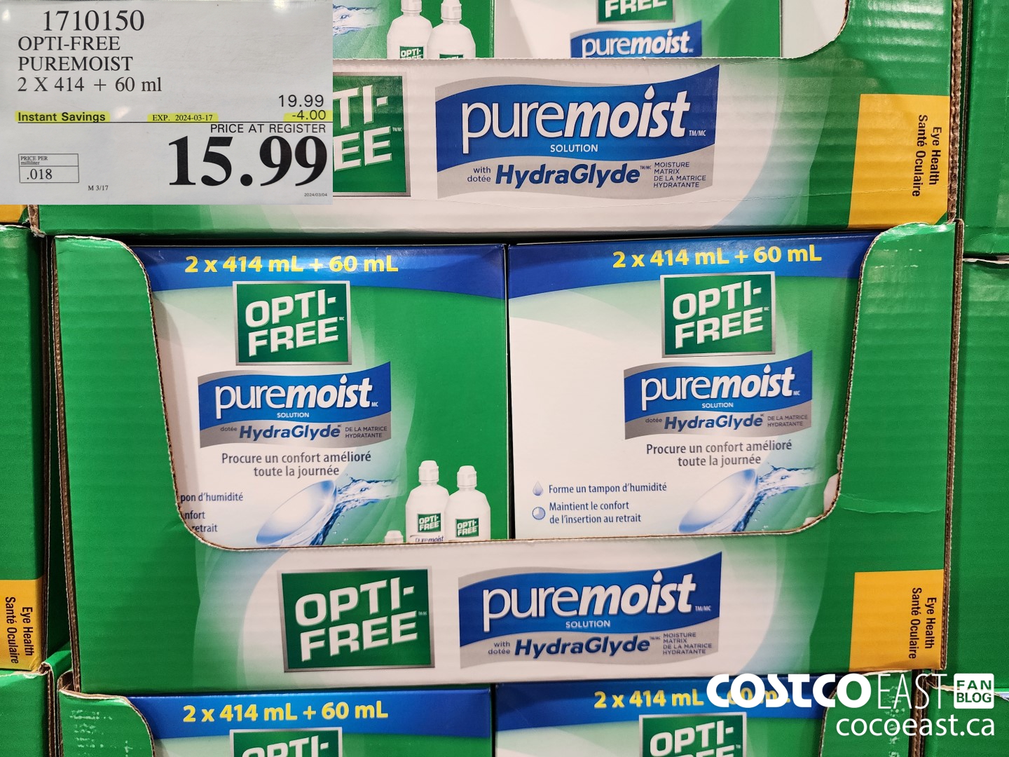 1710150 OPTI-FREE PUREMOIST 2 X 414 + 60 ml ($4.00 INSTANT SAVINGS EXPIRES ON 2024-03-17) $15.99