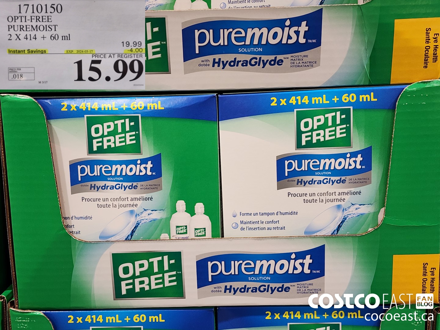 1710150 OPTI-FREE PUREMOIST 2 X 414 + 60 ml ($4.00 INSTANT SAVINGS EXPIRES ON 2024-03-17) $15.99