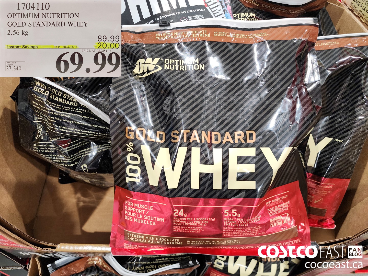 1704110 OPTIMUM NUTRITION GOLD STANDARD WHEY 2.56 KG ($20.00 INSTANT SAVINGS EXPIRES ON 2024-03-17) $69.99