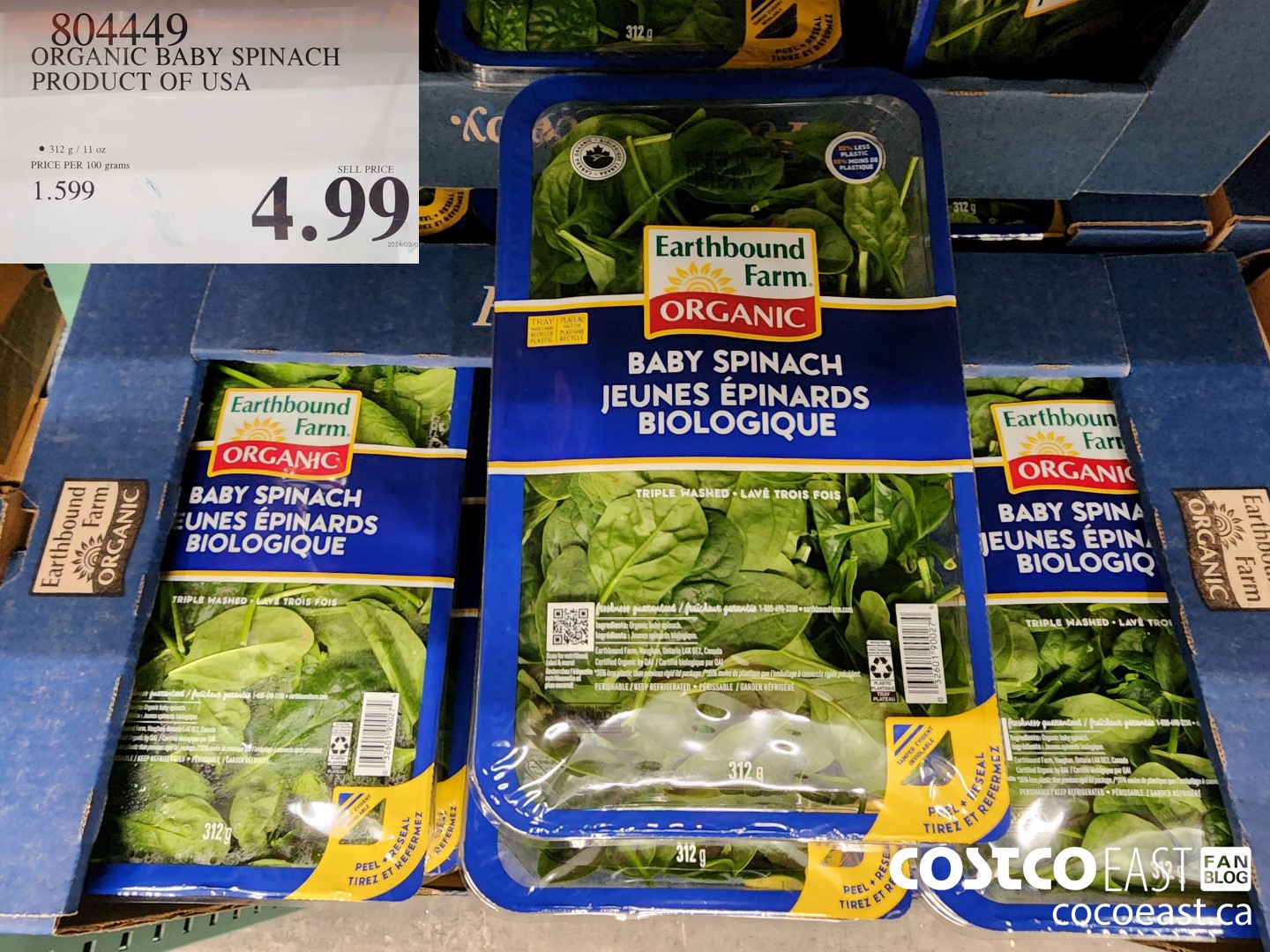 804449 ORGANIC BABY SPINACH PRODUCT OF USA $4.99