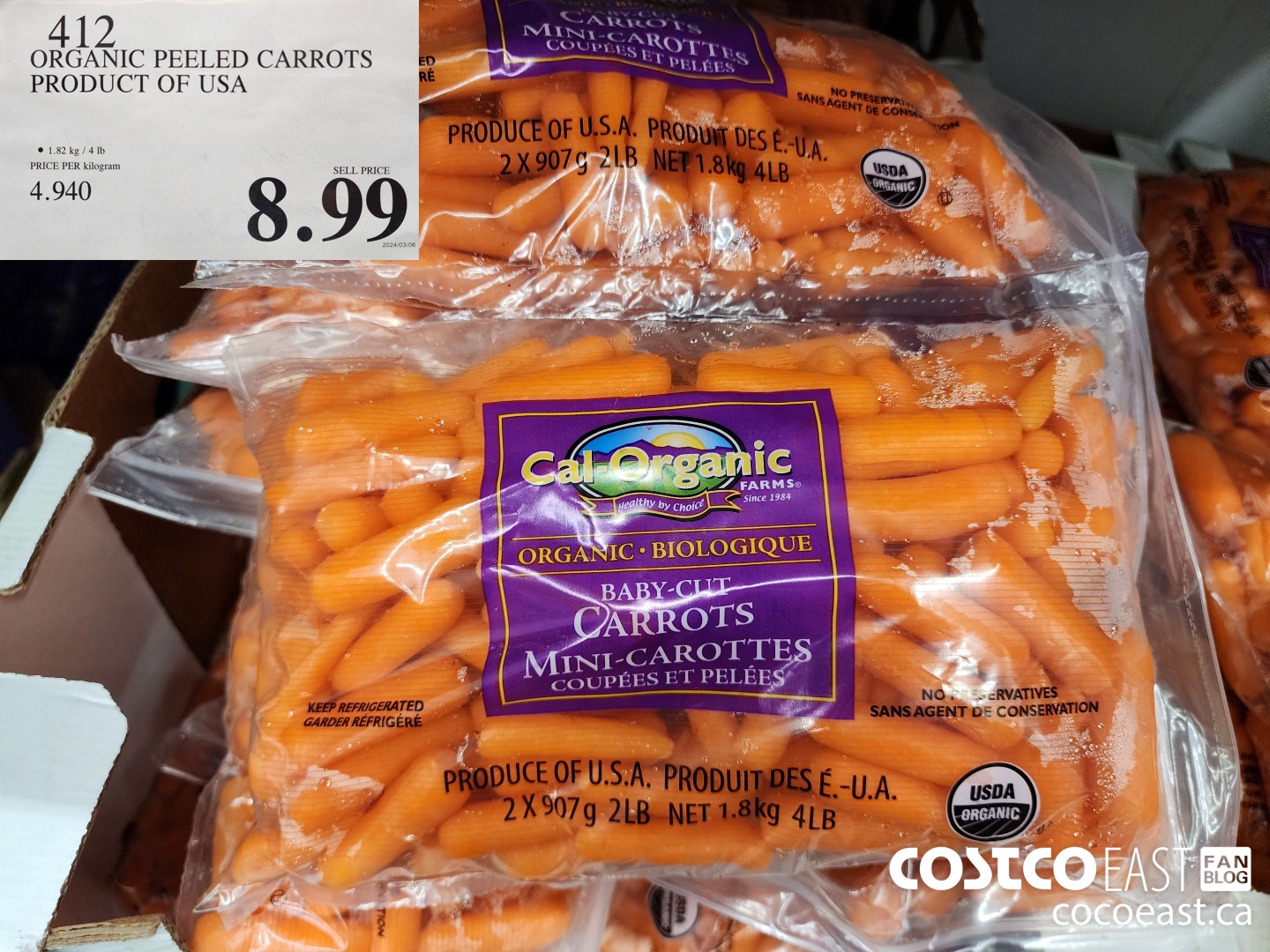 412 ORGANIC PEELED CARROTS PRODUCT OF USA $8.99