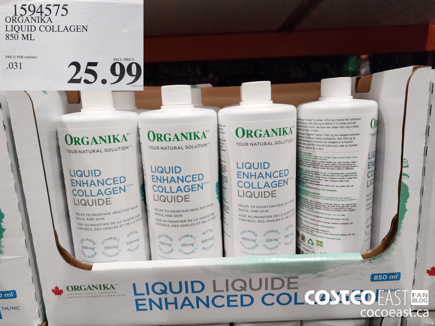 1594575 ORGANIKA LIQUID COLLAGEN 850 ML $25.99
