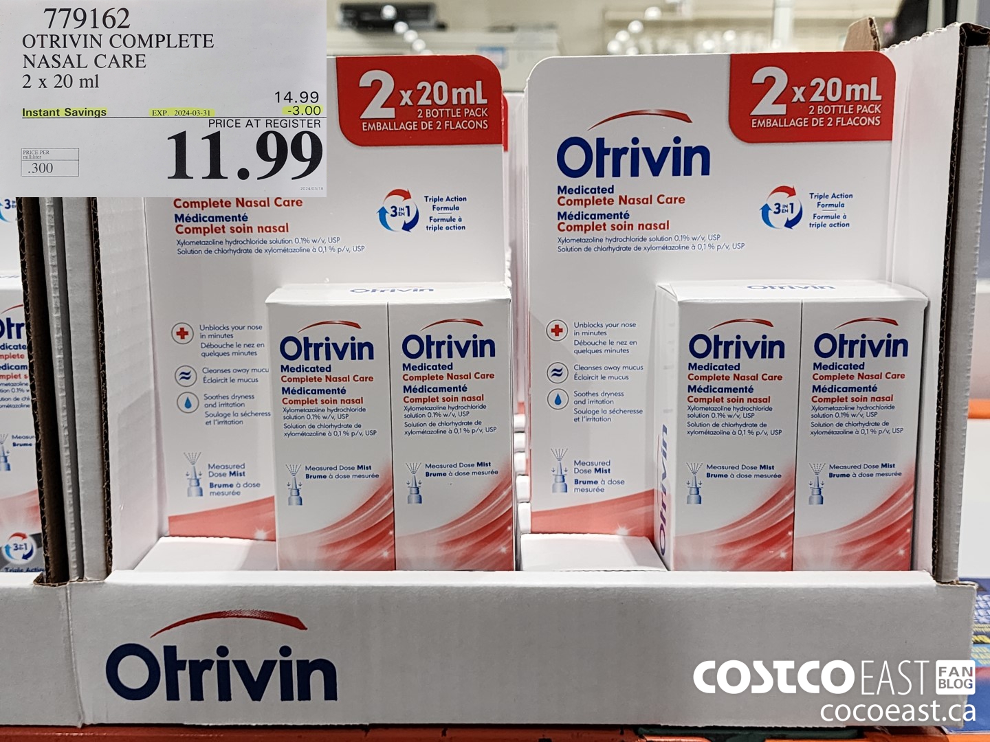 779162 OTRIVIN COMPLETE NASAL CARE 2 x 20ml ($3.00 INSTANT SAVINGS EXPIRES ON 2024-03-31) $11.99