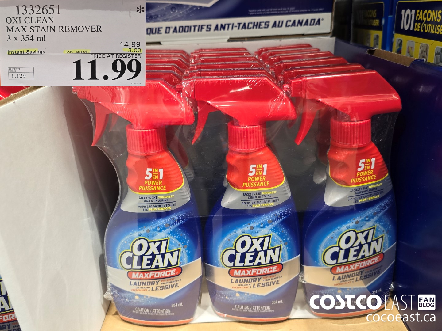 1332651 OXI CLEAN MAX STAIN REMOVER 3 x 354 mL ($3.00 INSTANT SAVINGS EXPIRES ON 2024-04-14) $11.99