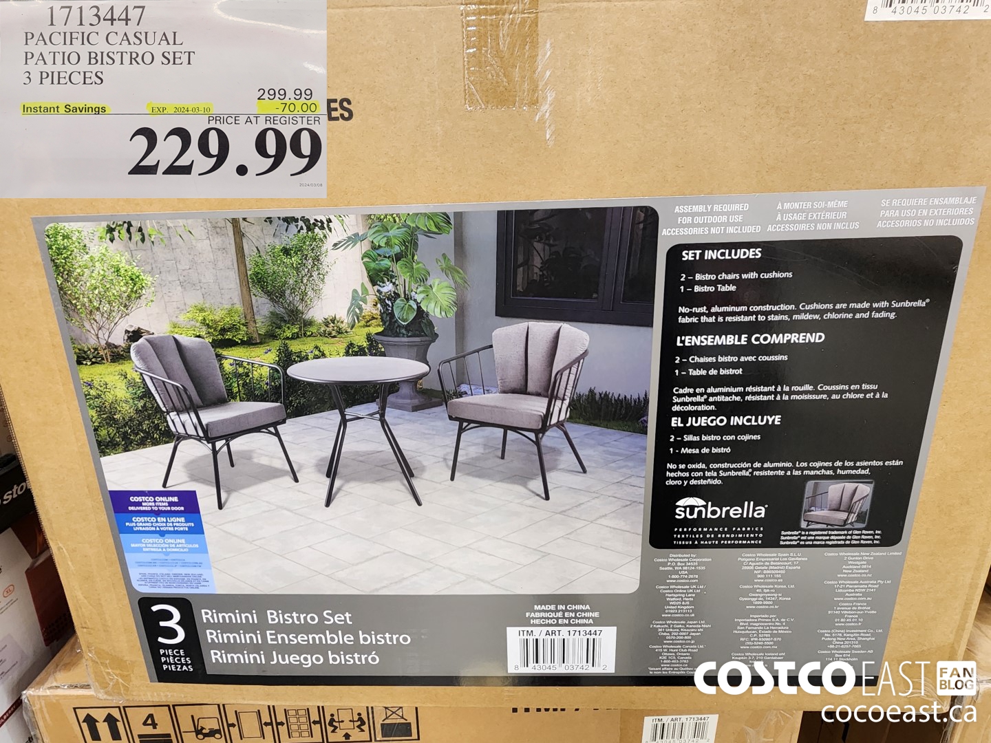 1713447 PACIFIC CASUAL PATIO BISTRO SET 3 PIECES ($70.00 INSTANT SAVINGS EXPIRES ON 2024-03-10) $229.99