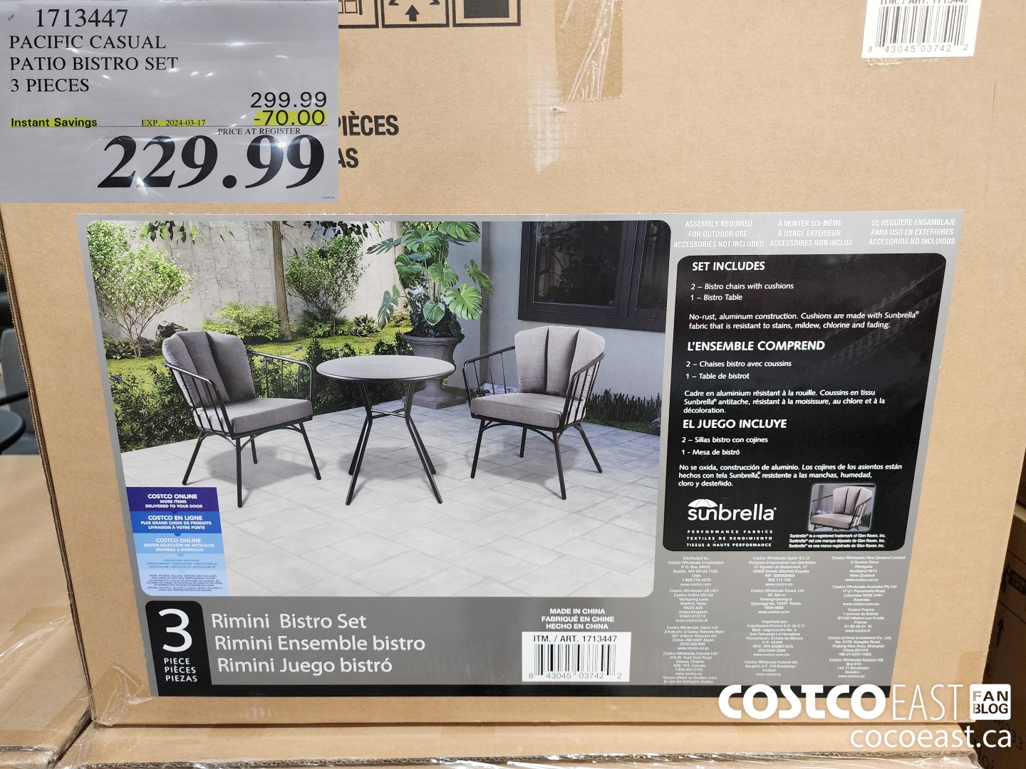 1713447 PACIFIC CASUAL PATIO BISTRO SET 3 PIECES ($70.00 INSTANT SAVINGS EXPIRES ON 2024-03-17) $229.99