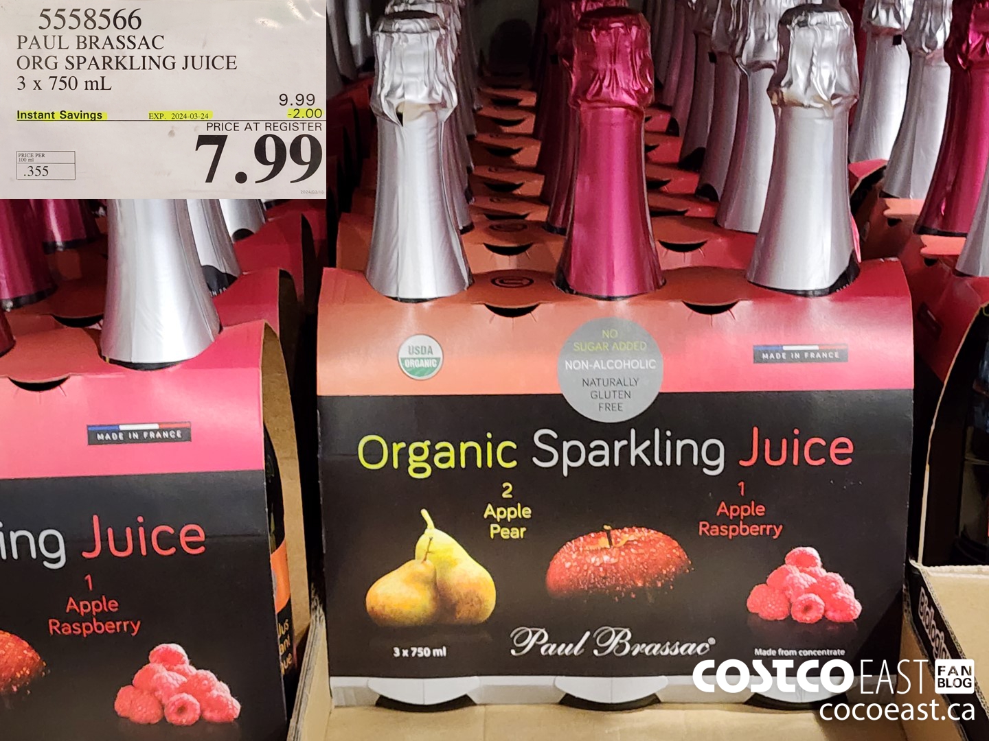 5558566 PAUL BRASSAC ORGANIC SPARKLING JUICE 3 X 750ML ($2.00 INSTANT SAVINGS EXPIRES ON 2024-03-24) $7.99
