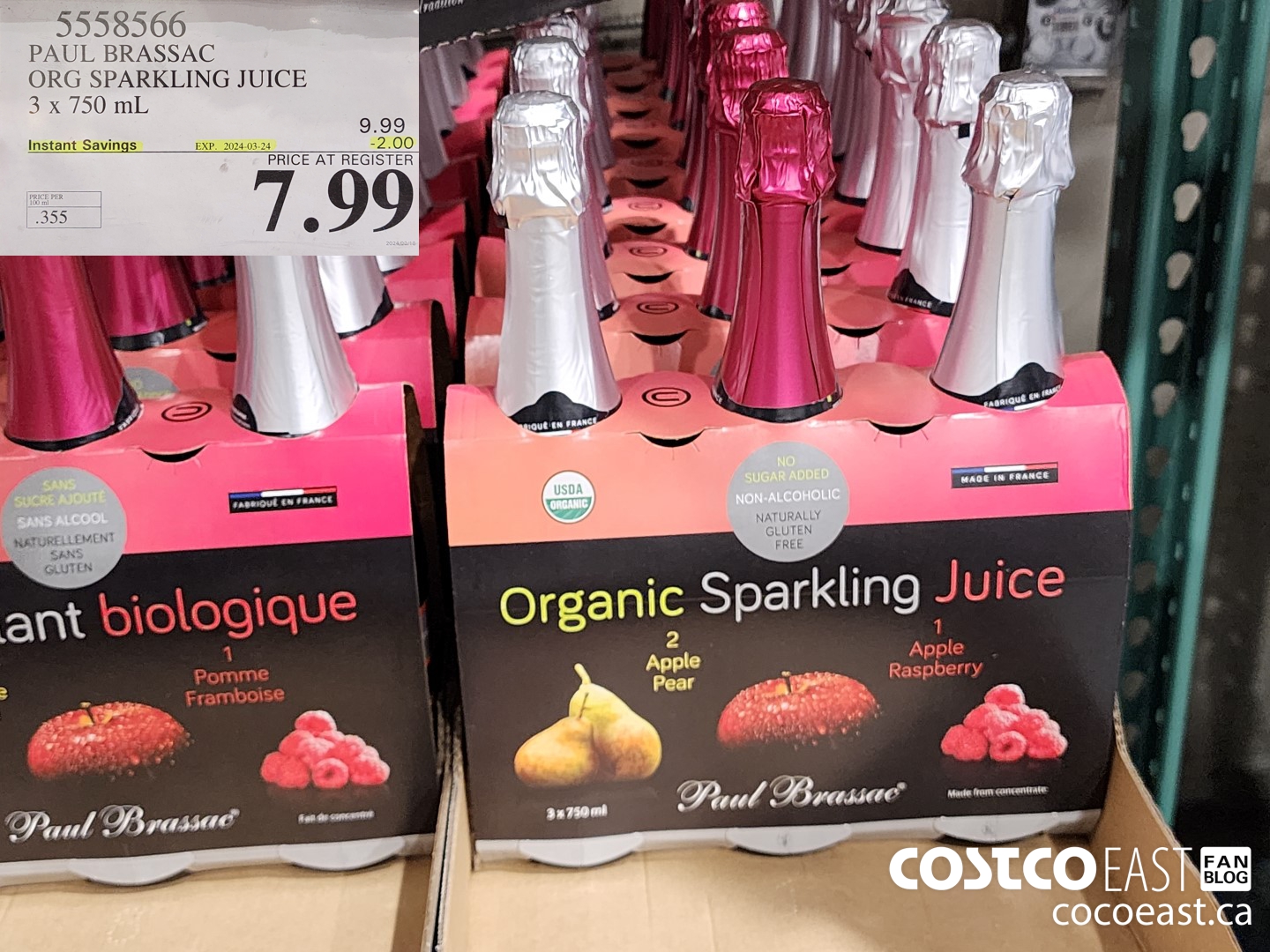 5558566 PAUL BRASSAC ORGANIC SPARKLING JUICE 3 X 750ML ($2.00 INSTANT SAVINGS EXPIRES ON 2024-03-24) $7.99