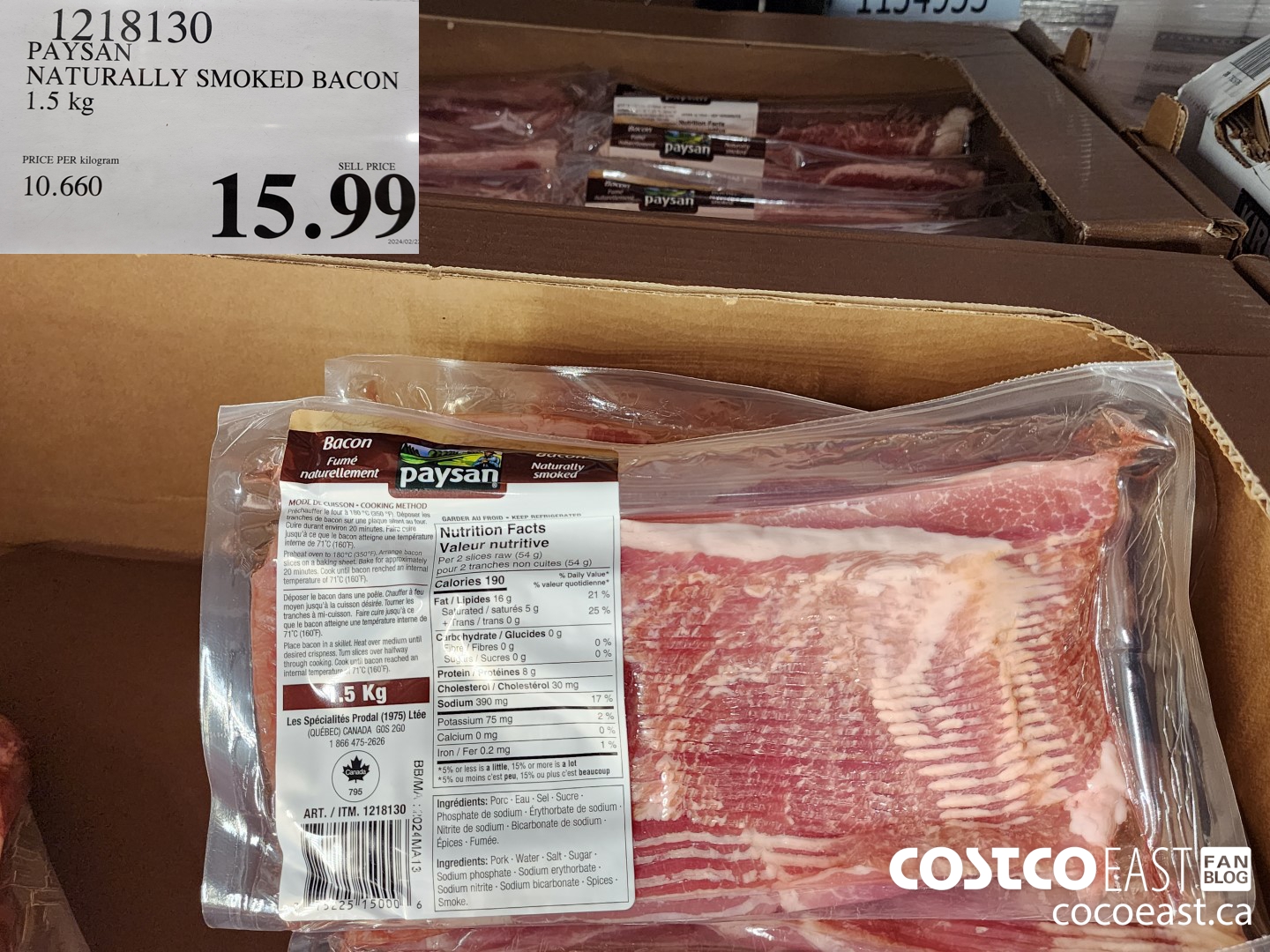 1218130 PAYSAN NATURALLY SMOKED BACON 1.5 KG $15.99