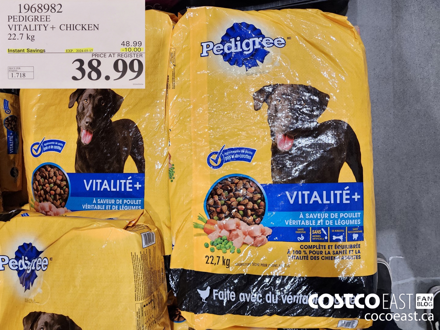 1968982 PEDIGREE VITALITY REAL CHICKEN DOG FOOD 22.7 kg ($10.00 INSTANT SAVINGS EXPIRES ON 2024-03-17) $38.99